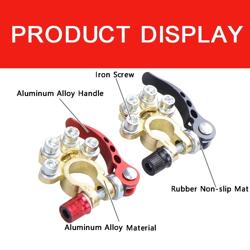 2PCS Car Battery Terminal Connectors Quick Release Positive & Negative Clamps