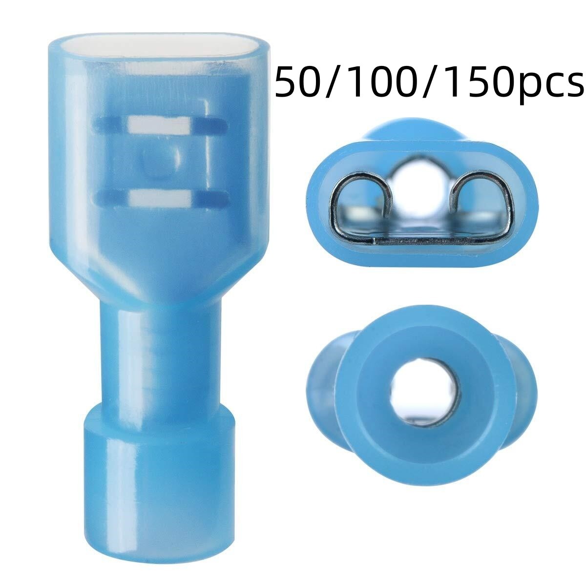 50/100/150PCS Blue Female Spade Terminals Crimp Connectors 16-14 AWG Insulated