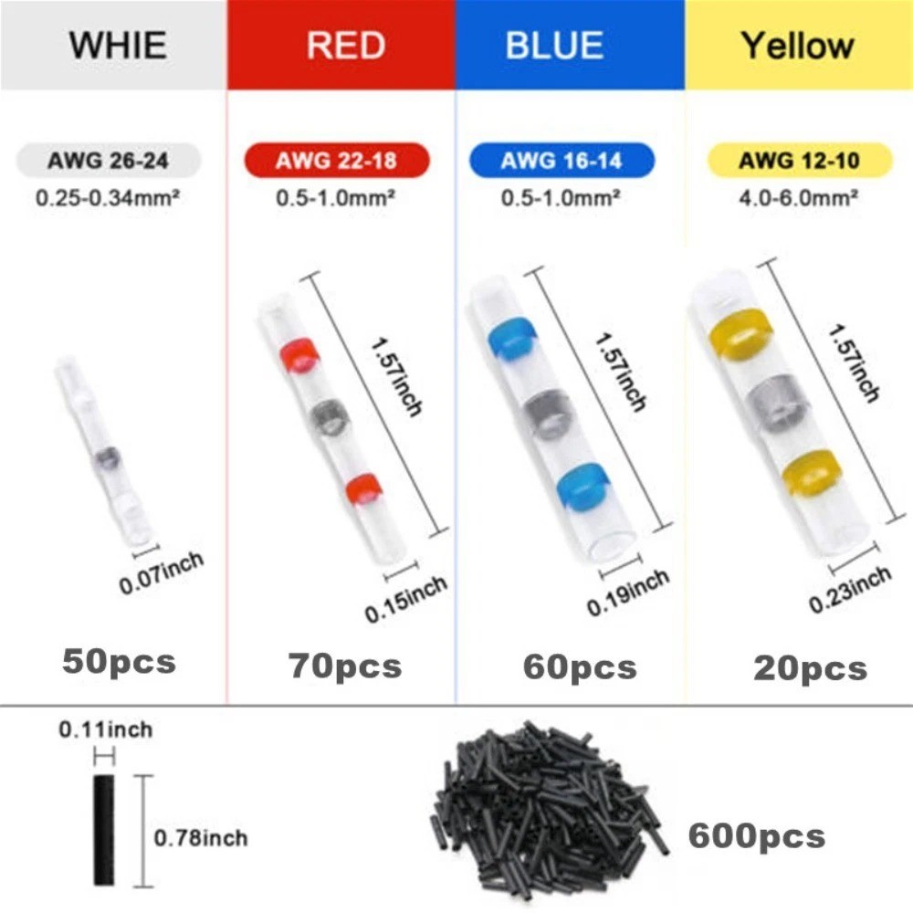 800Pcs Heat Shrink Solder Seal Connector Waterproof Butt Joint Wire Terminal Kit