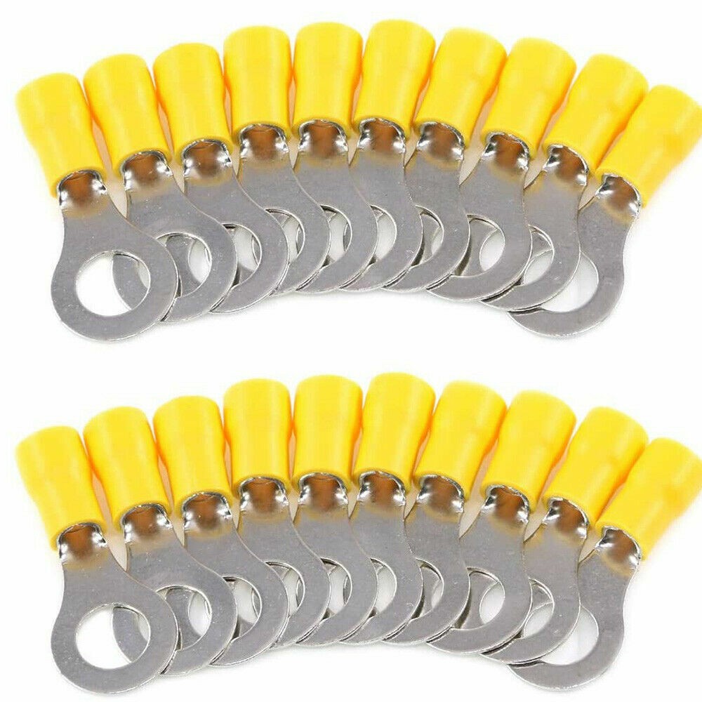 Wire Ring Terminals Vinyl Yellow 12-10 AWG 5/16″ Car Audio Crimp Connectors US