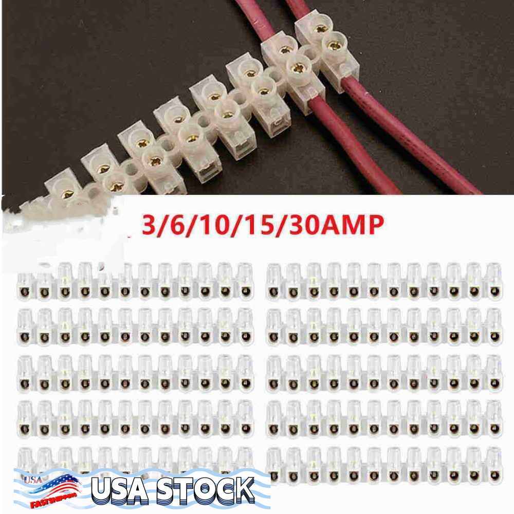 12 Position 3-30AMP Dual Row Terminal Strip Screw Terminal Barrier Block 5/10PCS