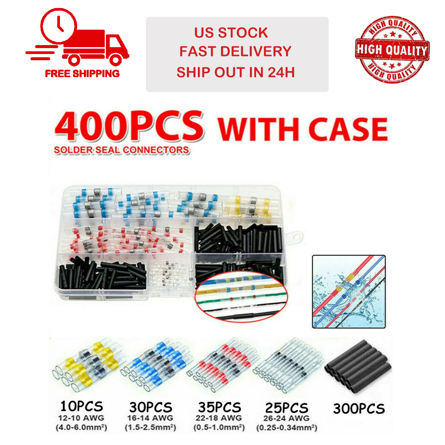 800PCS Solder Sleeve Seal Heat Shrink Butt Wire Connectors Terminals Waterproof