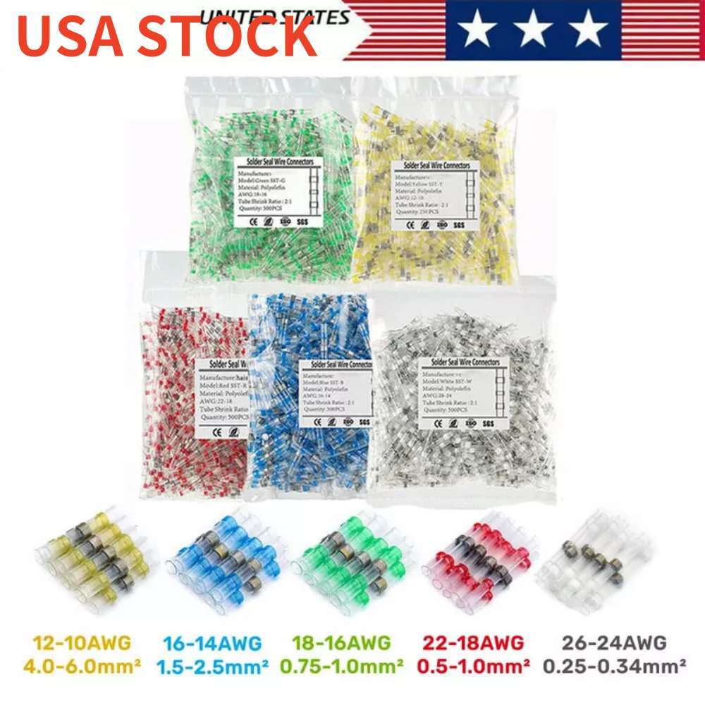 1000/50x Solder Seal Sleeve Heat Shrink Butt Wire Connector Waterproof Terminals