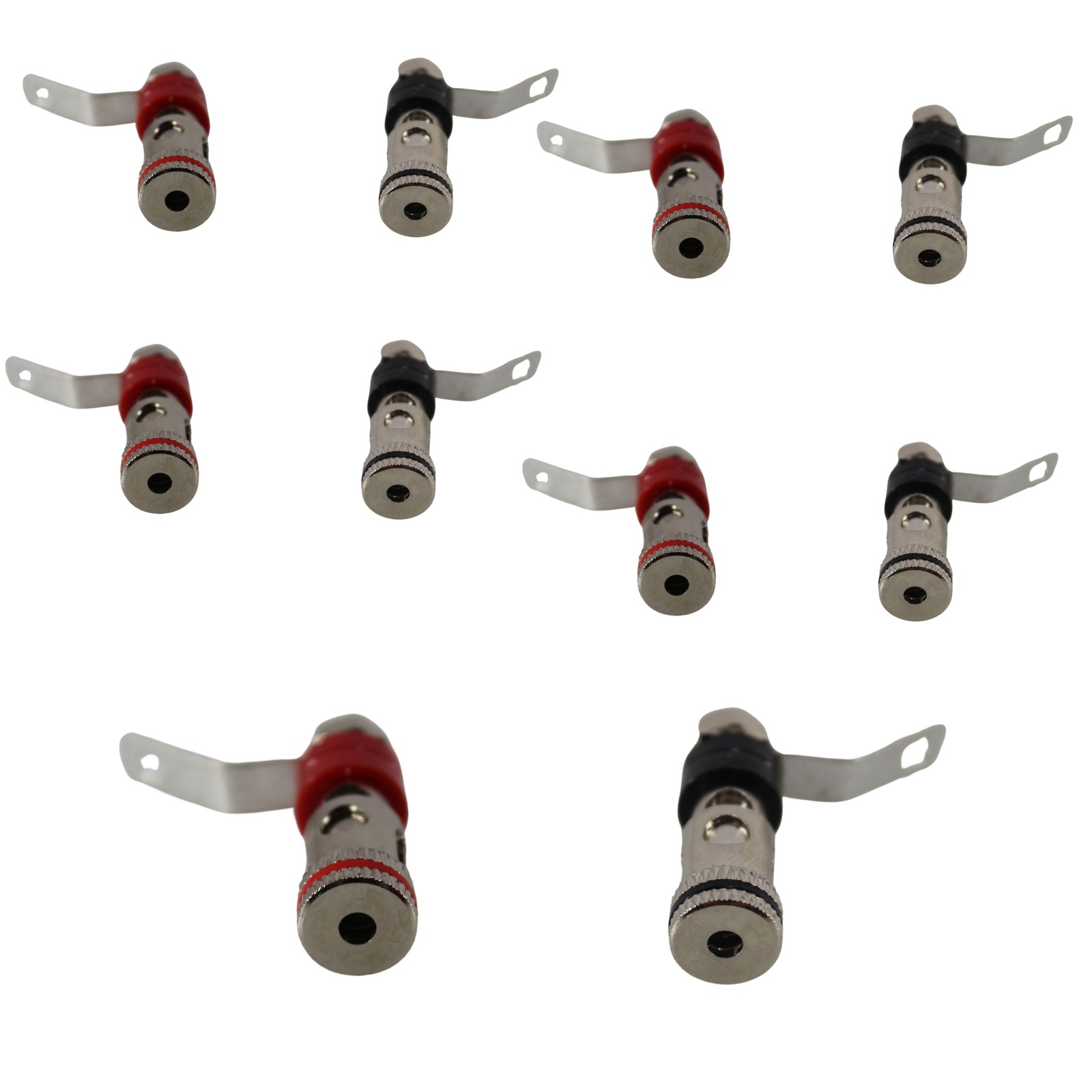 5 Pair of 12 Ga Brass/Nickel Plated Negative/Positive (Black/Red) Push Terminals