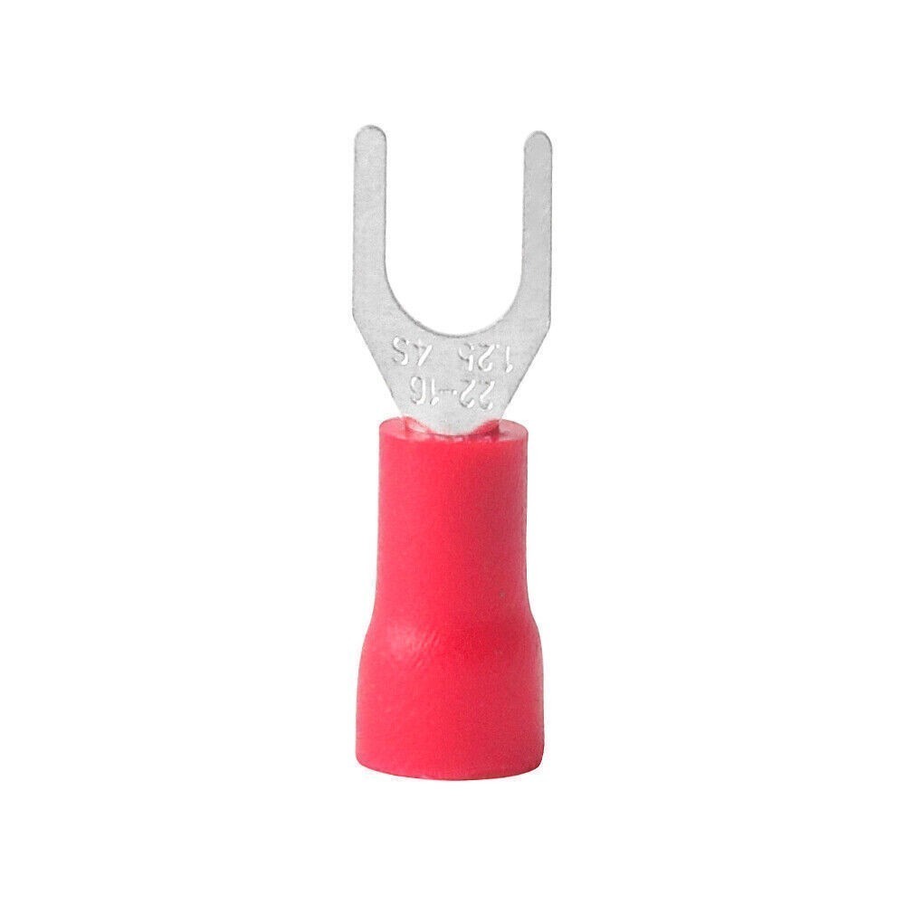 200pcs RED FORK SPADE TERMINAL 22-16GA #8 VINYL INSULATED CRIMP WIRE CONNECTOR