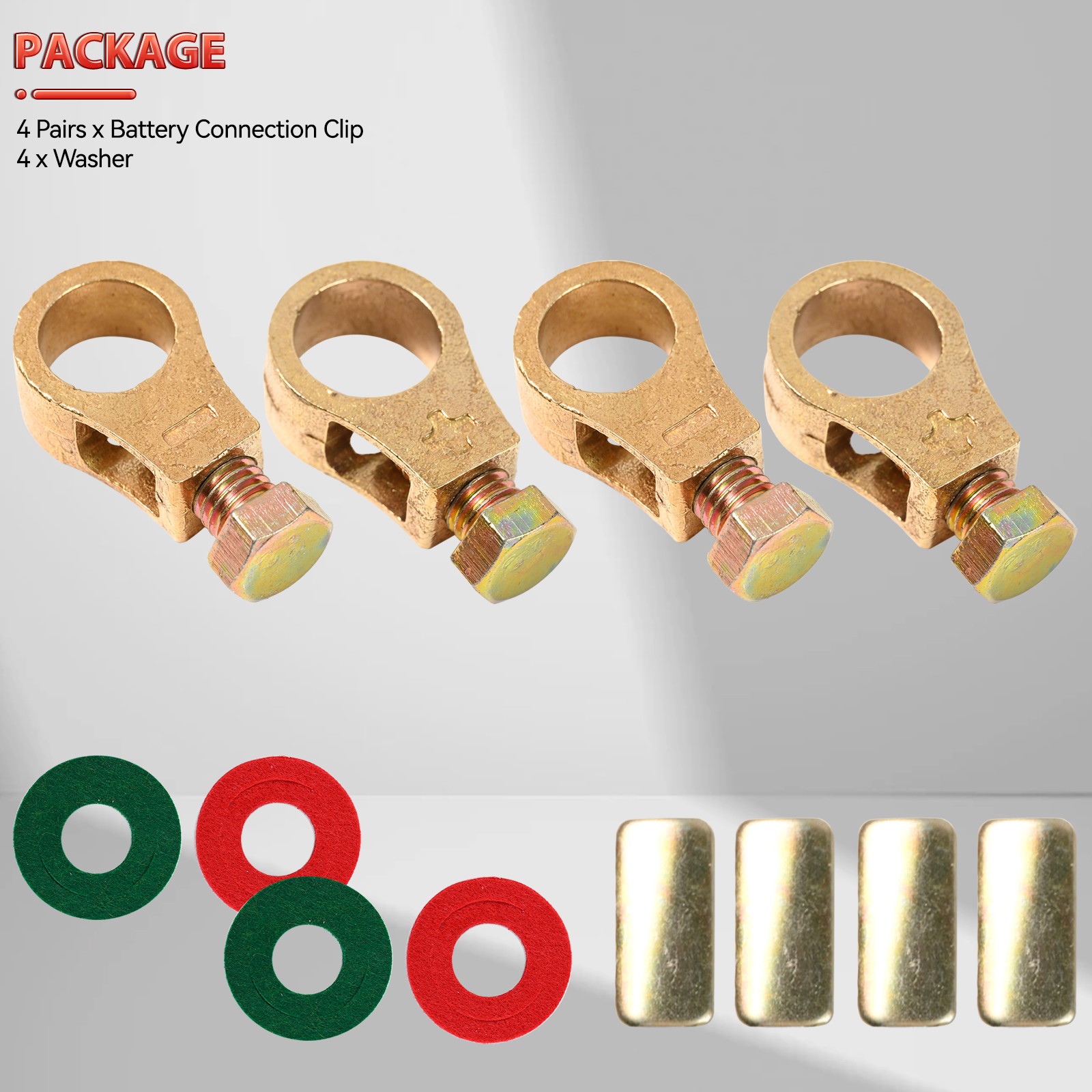 4Pcs Heavy Duty Brass Car Boat Battery Terminal Connector Top Post Cable Clamp