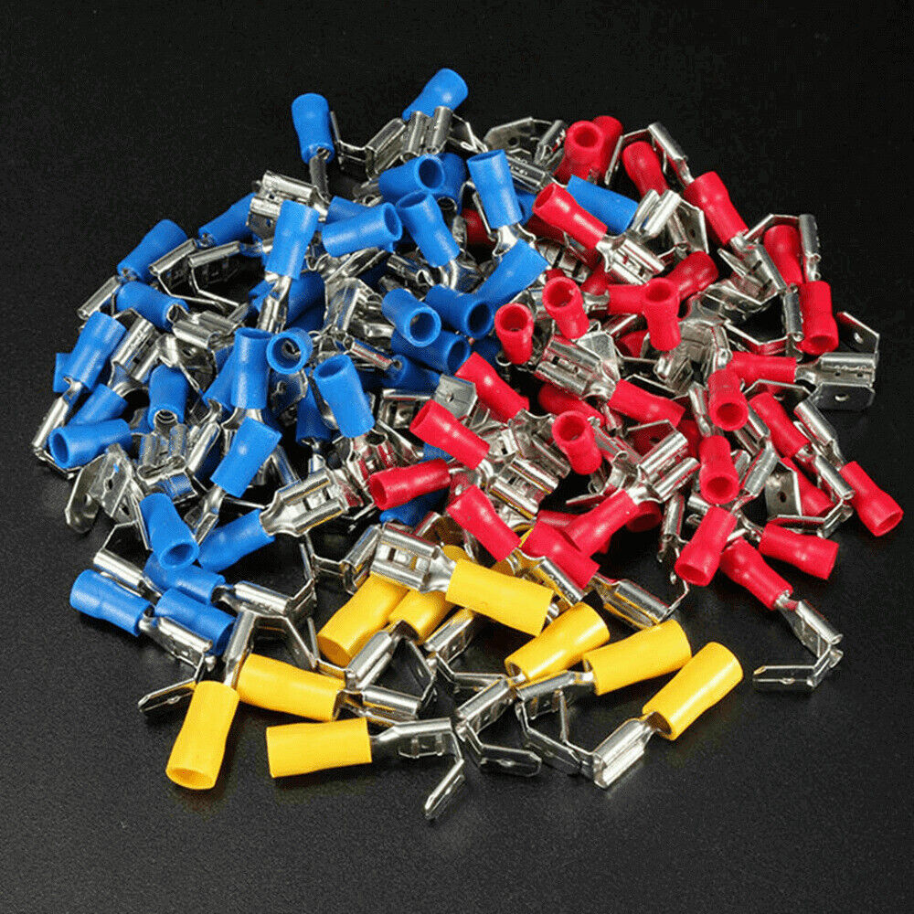 Terminals Red Blue Yellow Vinyl Insulated Piggy Back Wire Crimp Connectors Spade