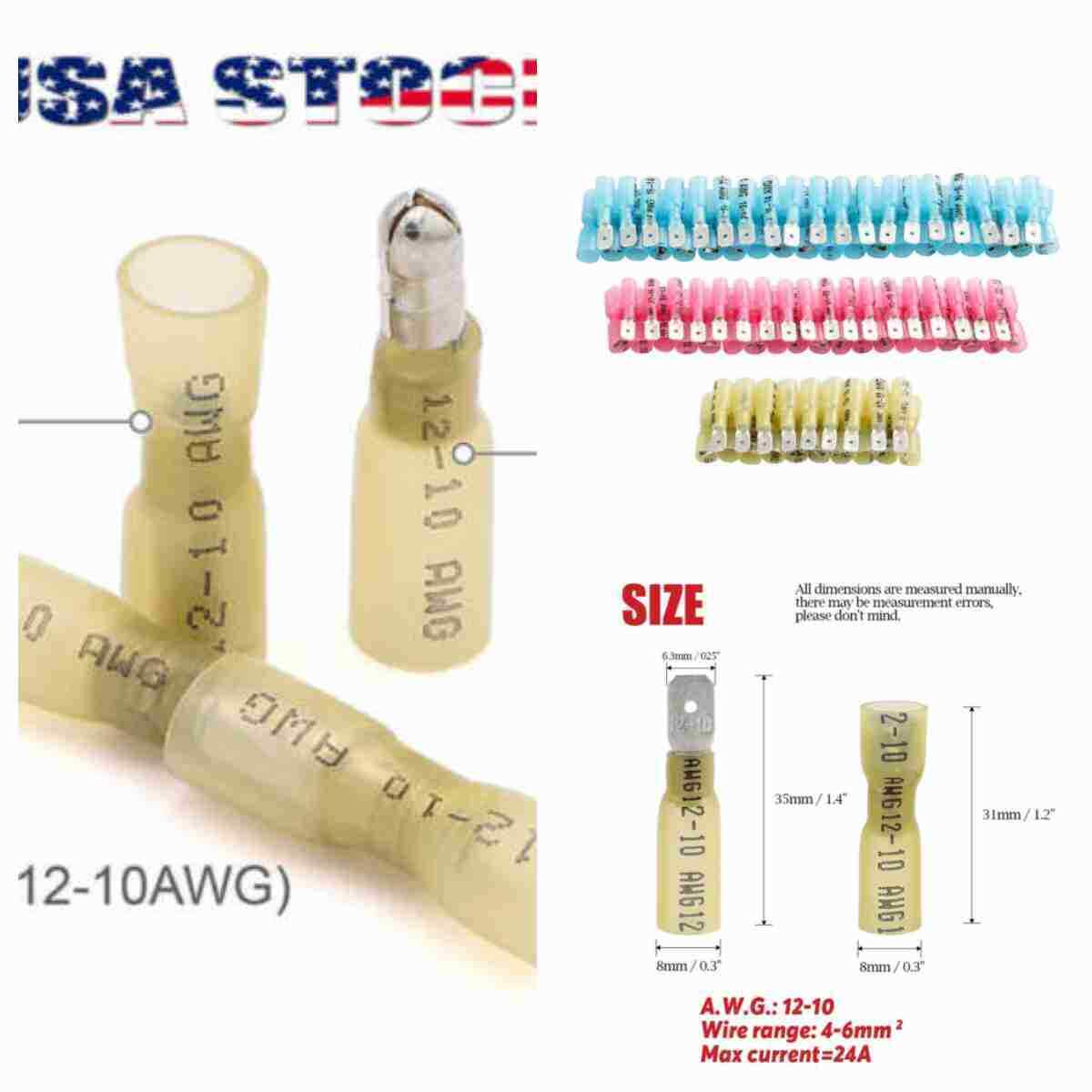 22-10AWG Crimp Connectors Heat Shrink Male Female Spade Bullet Terminals Wire