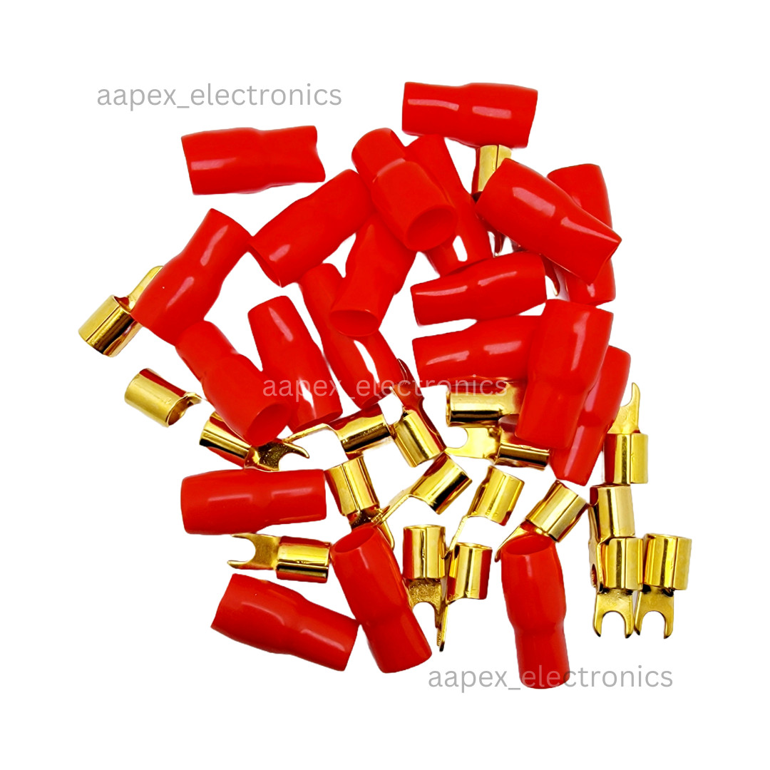 4 Gauge Copper Spade Terminal 3/8″ w/ Red or Black Boot 4 AWG – 10/20/50/100 Lot