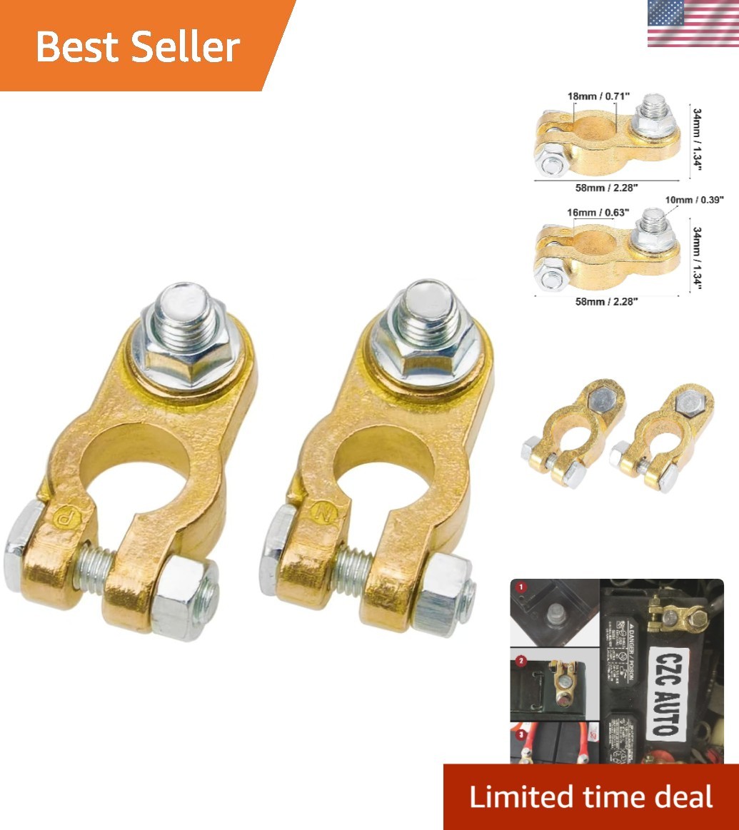 Compact Durable Brass Battery Connectors with Safety Markings – 1 Pair Set