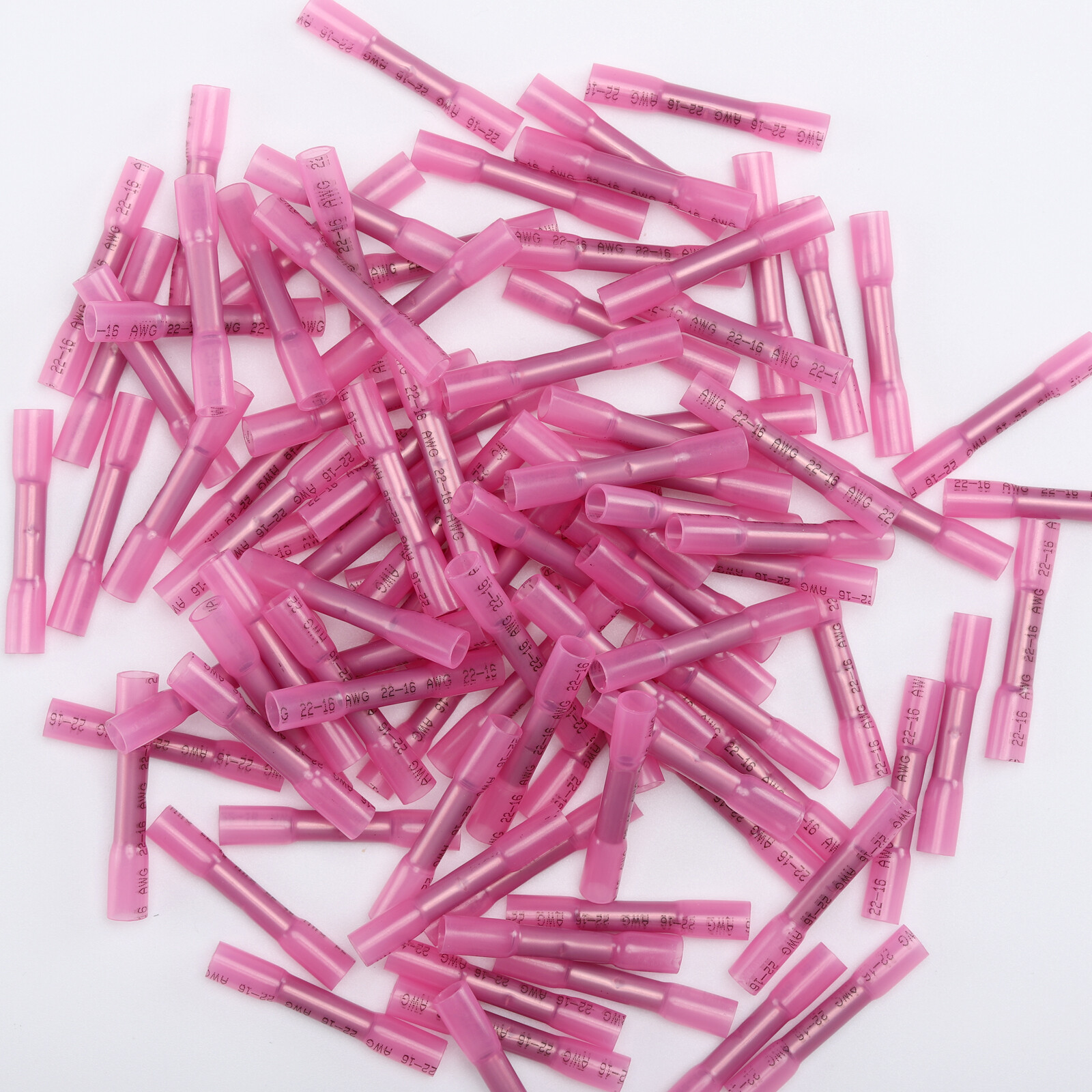 100Pcs 22-16AWG Red Heat Shrink Wire Butt Connectors Waterproof Splice Terminals