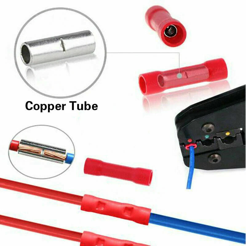 200PCS Electrical Straight Butt Connectors Insulated Splice Crimp Wire Terminals