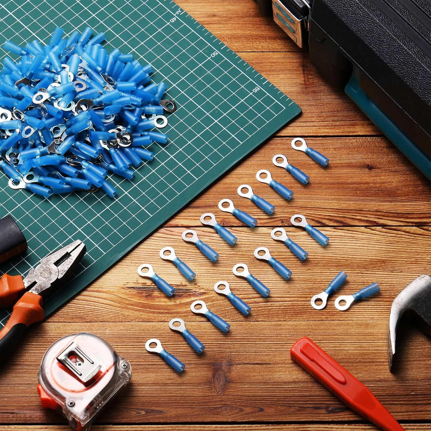 300PCS Heat Shrink Insulated Ring Crimp Terminals Connectors #10,1/4″,5/16″,3/8″