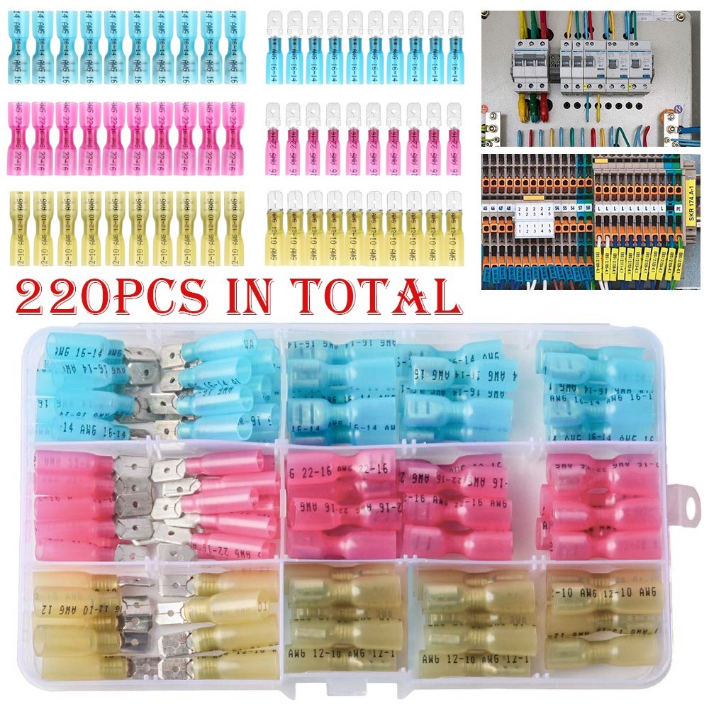 220x Waterproof Heat Shrink Male & Female Electrical Connectors Crimp Terminals