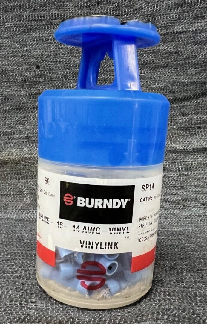BURNDY SP14 509201 WIRE CONNECTOR 16/14 AWG 600V105C MAX LENGTH 1″ LOT OF 50