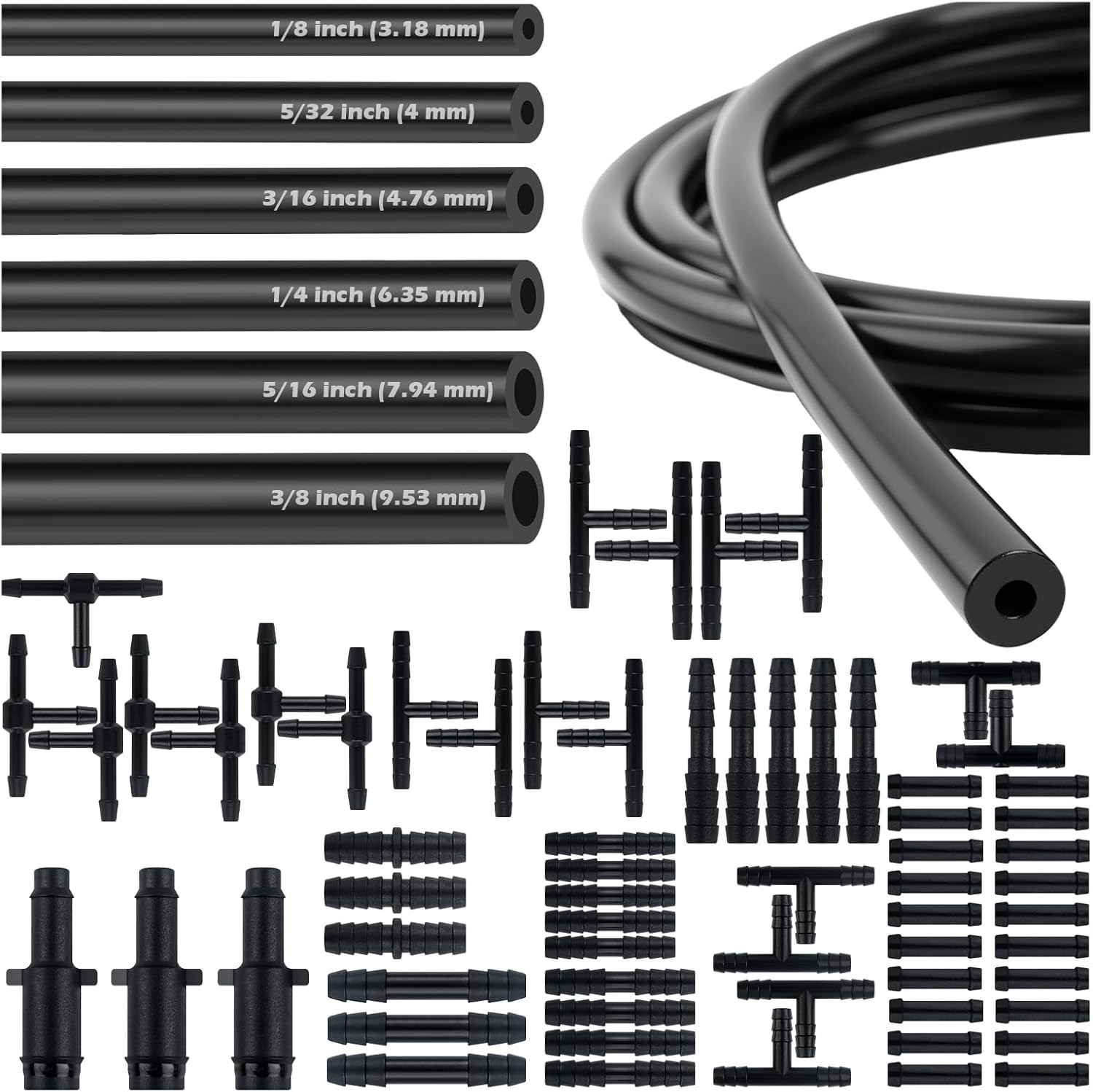 6PCS 5Ft Vacuum Lines Automotive with 64PCS Connectors,Multi-Size Silicone Vacuu