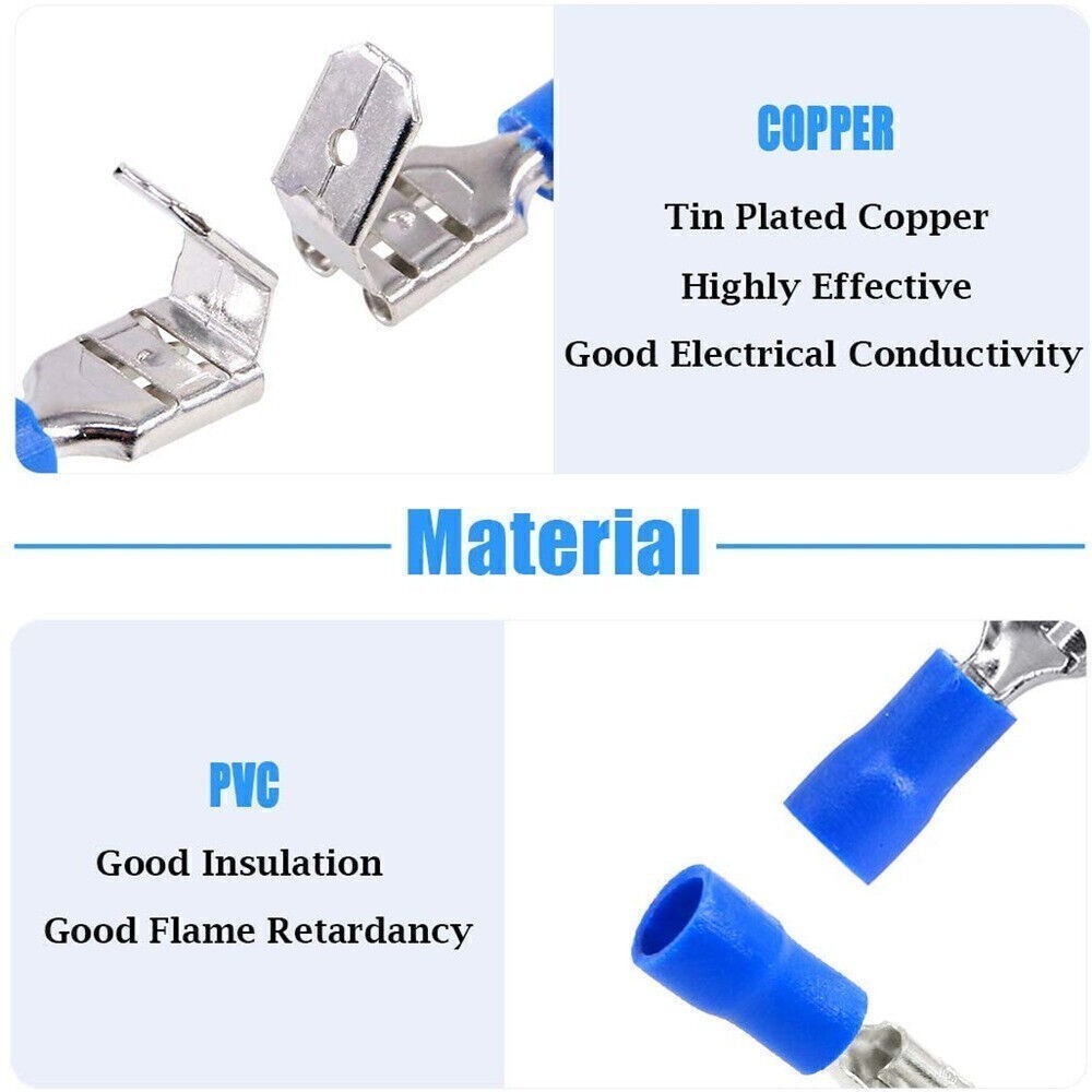 50pcs Vinyl Insulated Piggyback 6.3mm Spade Terminals 16-14AWG Wire Connector US