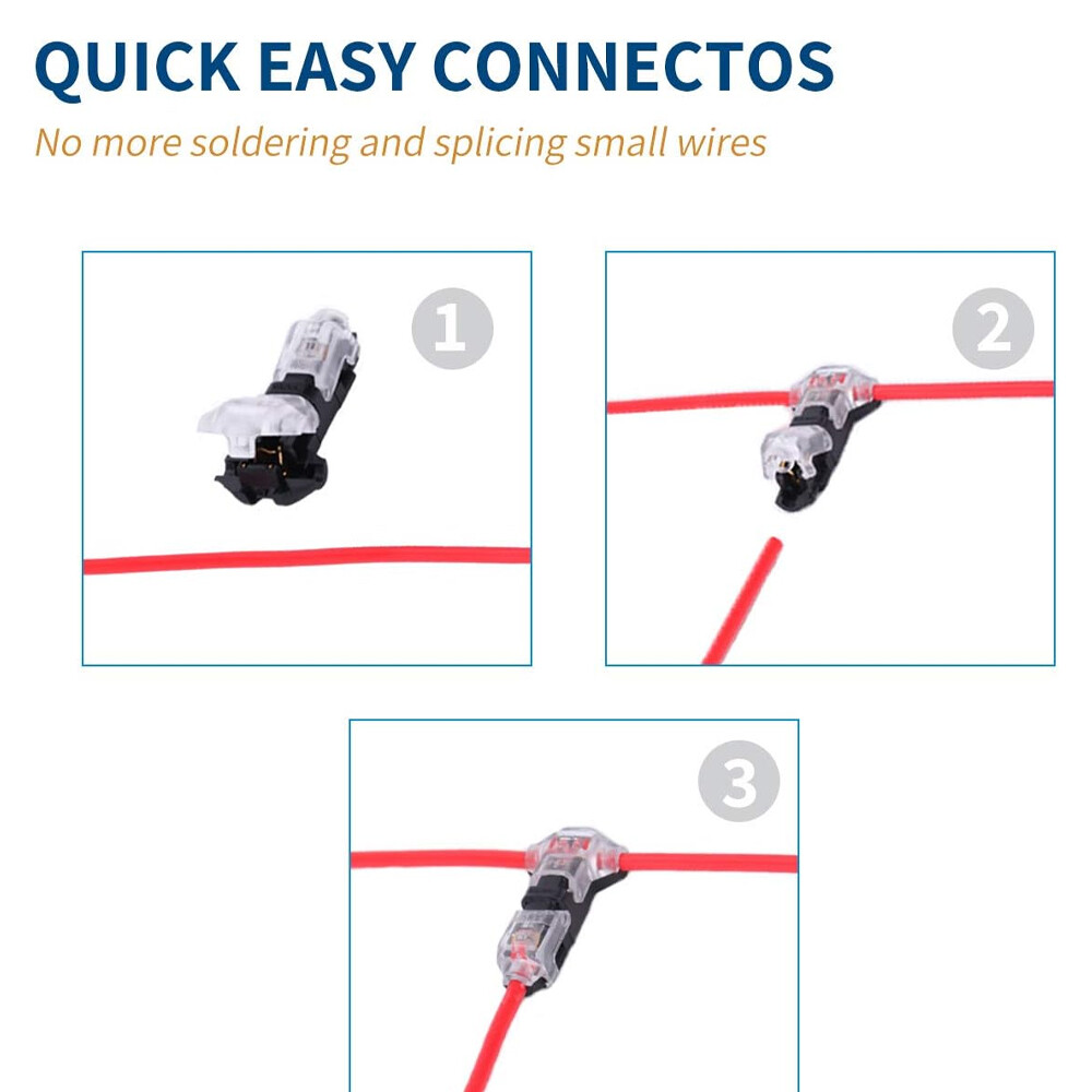 Quick Solderless T Tap 1 Pin Low Voltage Wire Splice Connector 18-22 AWG Cable