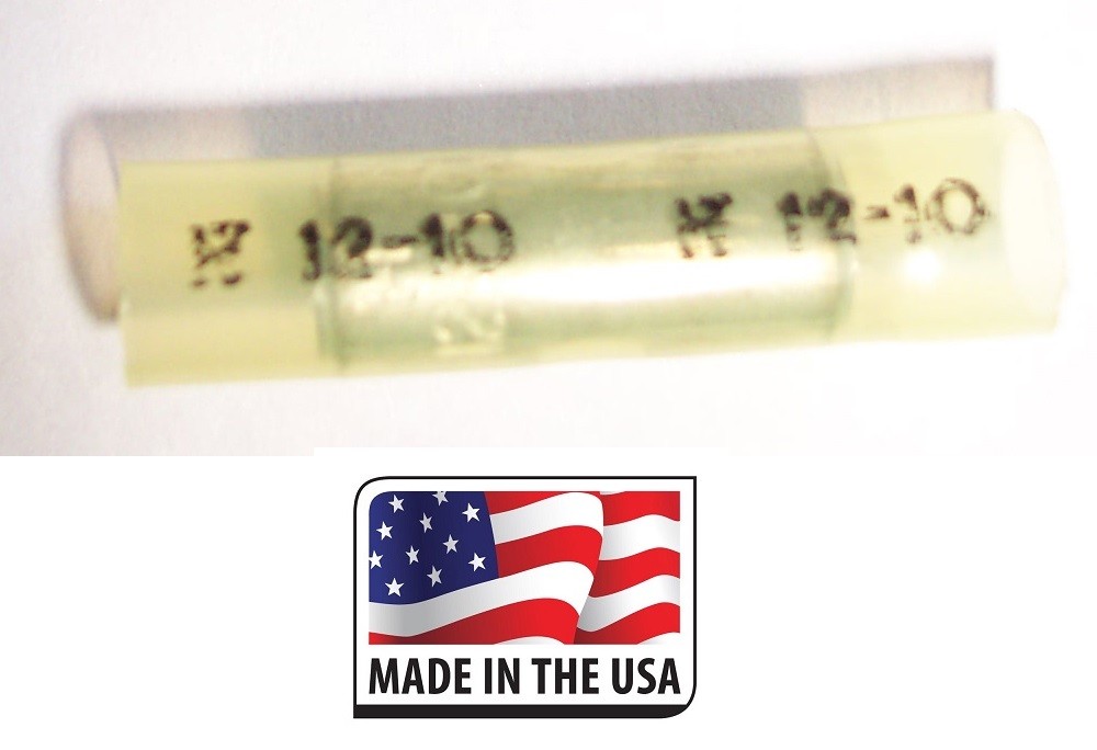 (100) 12-10 GAUGE YELLOW BUTT CONNECTOR NYLON (STRAIGHT) TERMINAL