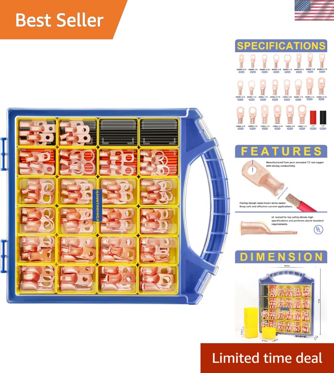 Heavy Duty Copper Battery Cable Ends Kit with Heat Shrink Tubing