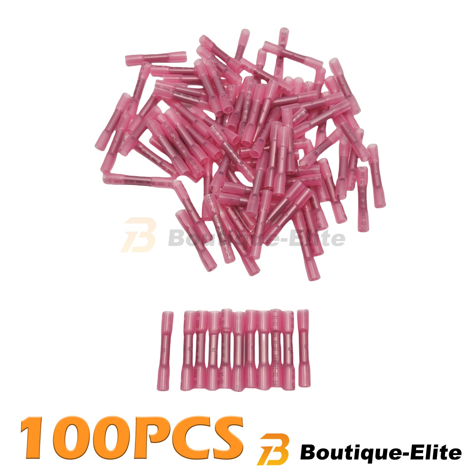 100PCS Heat Shrink Waterproof Wire Connectors For 22-16 AWG Butt Seal Terminals