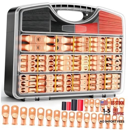 /230PCS Battery Cable Ends Kit AWG 8 6 4 2 1 1/0 2/0 Heavy Handheld box-230PCS
