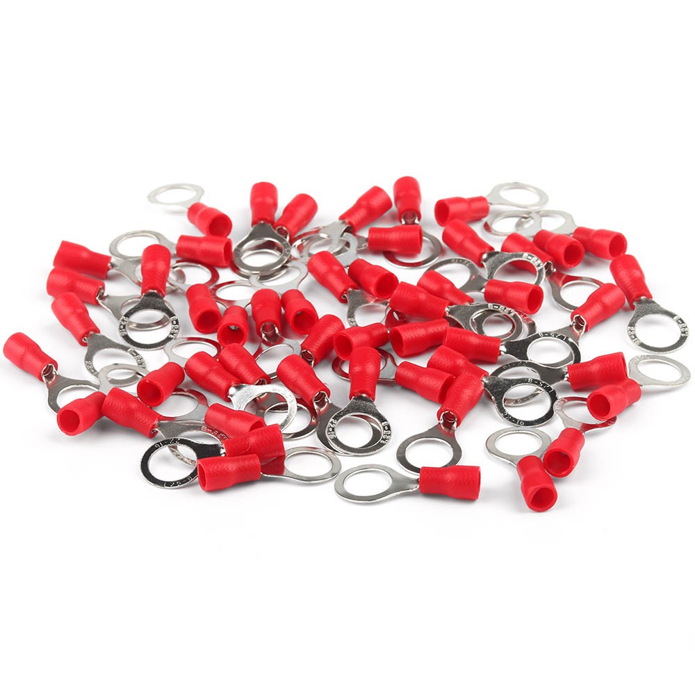 100X Insulated Electrical Wire Crimp Connectors Ring Terminals Red 22-16AWG