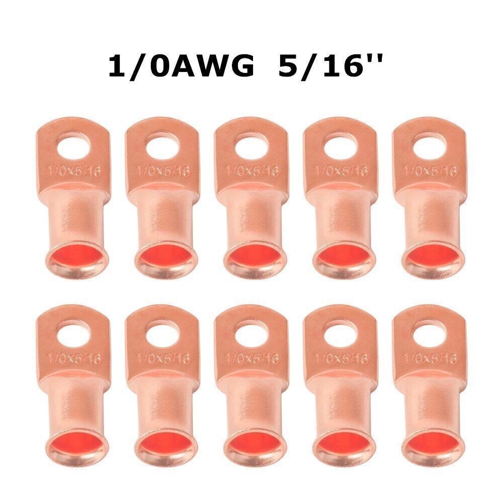 Copper Ring Terminals (10) 1/0AWG Gauge 5/16″ RED/BLACK Heat Shrink Tubing LUGS