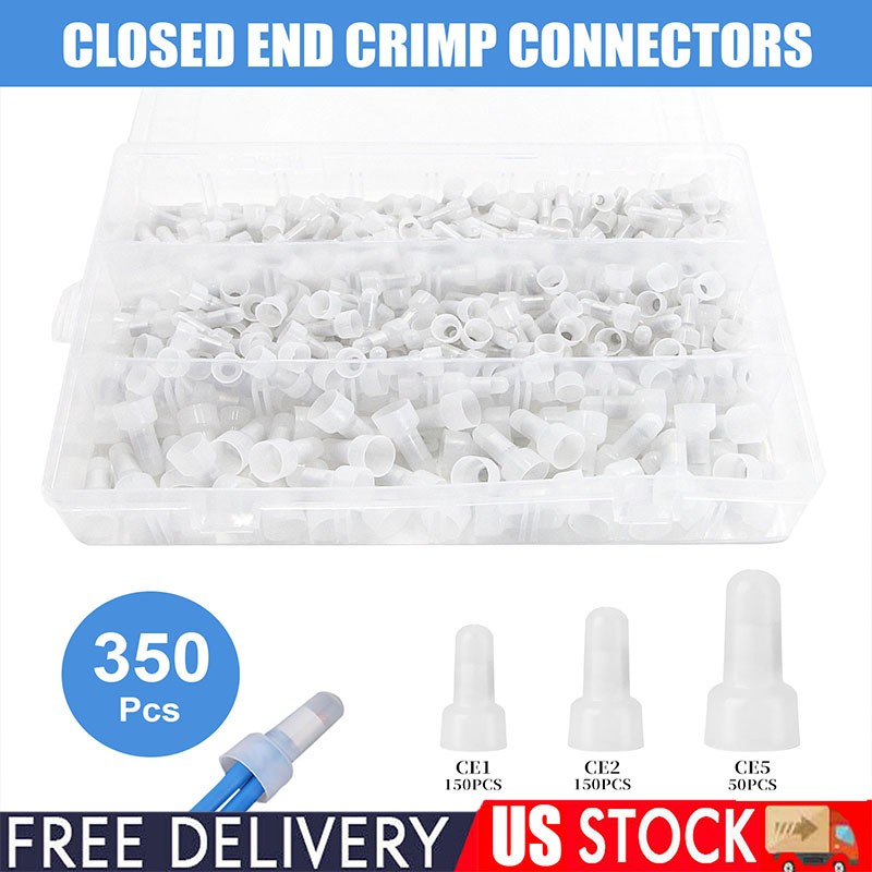 350PCS Closed End Crimp Cap12-10 16-14 22-18 AWG Gauge Wire Connector Terminal
