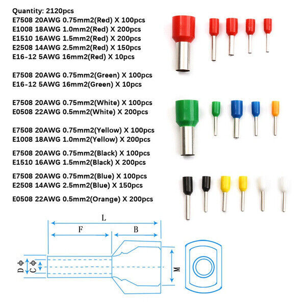 2120/4240PCS Wire Connectors Cord Pin End Bootlace Ferrule Crimp Terminals
