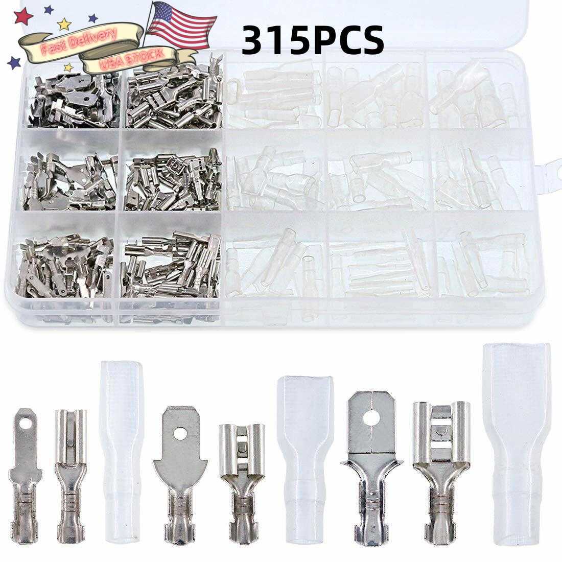 315PCS 2.8mm/4.8mm/6.3mm Female Male Spade Connectors Wire Crimp Splice Terminal