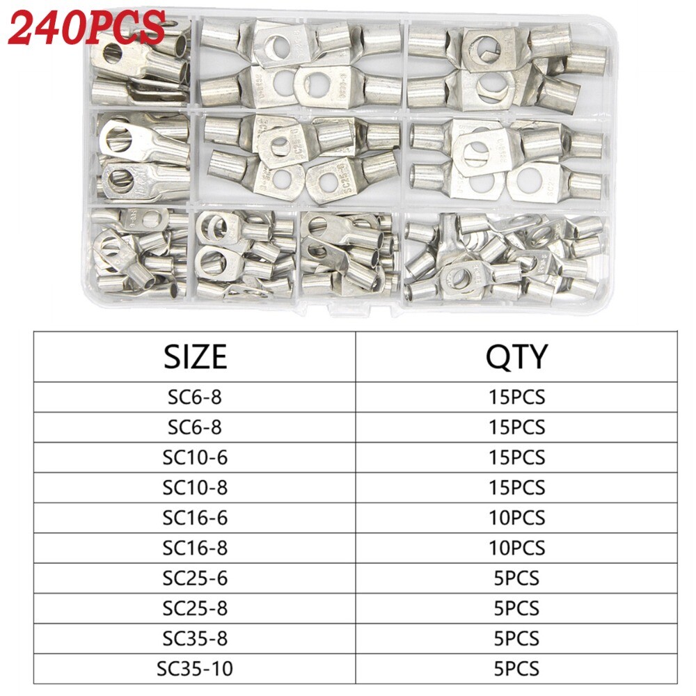 720/240Pcs Cable Lug Copper Ring Crimp Terminal/Plier Battery Wire Connector Kit