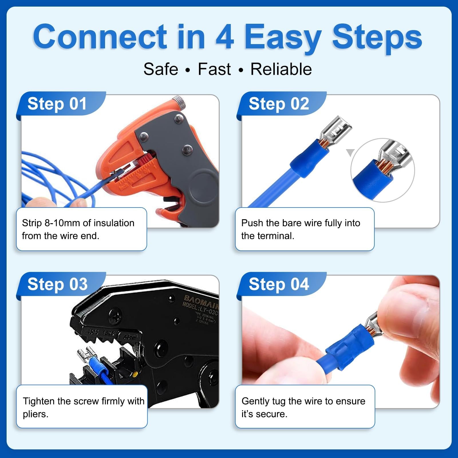 #4 Stud Fork Spade Terminal Connectors 2216 AWG Insulated Crimp 100 PCS