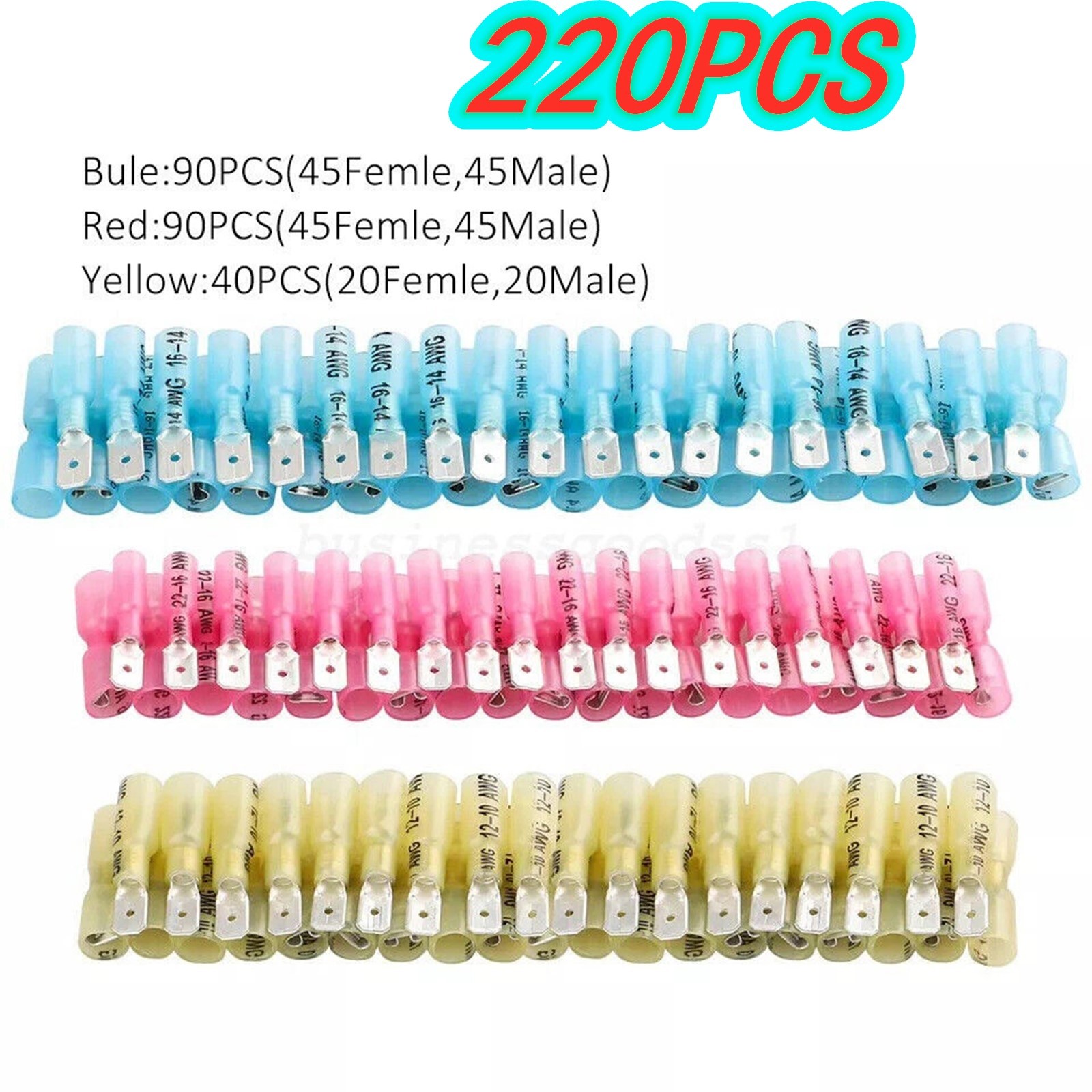 220pcs Heat Shrink Butt Wire Connectors Waterproof Crimp Splice Terminal Kit