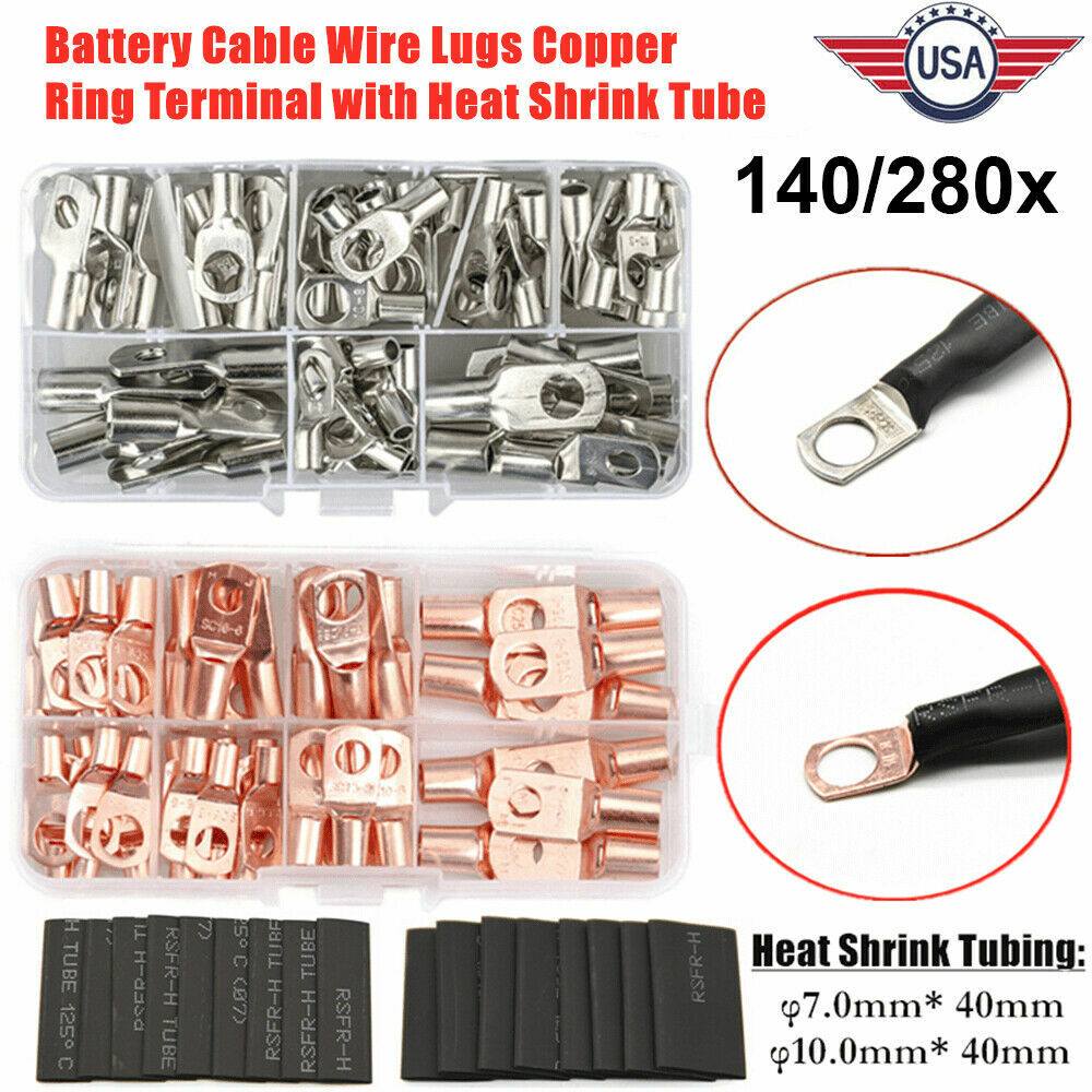 280PCS Copper Wire Ring Terminals Lug SC Battery Welding Bare Connectors Set Kit