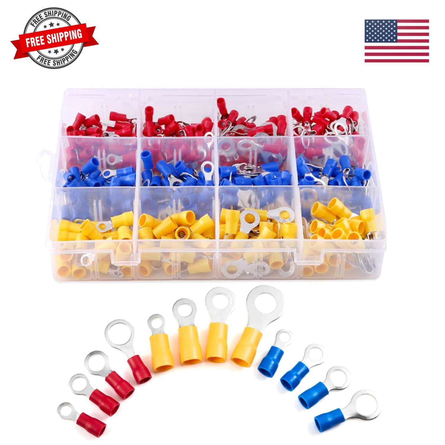 210pcs Insulated Ring Terminals Kit for 22-16GA, 16-14, 12-10AWG Wire Eyelet …