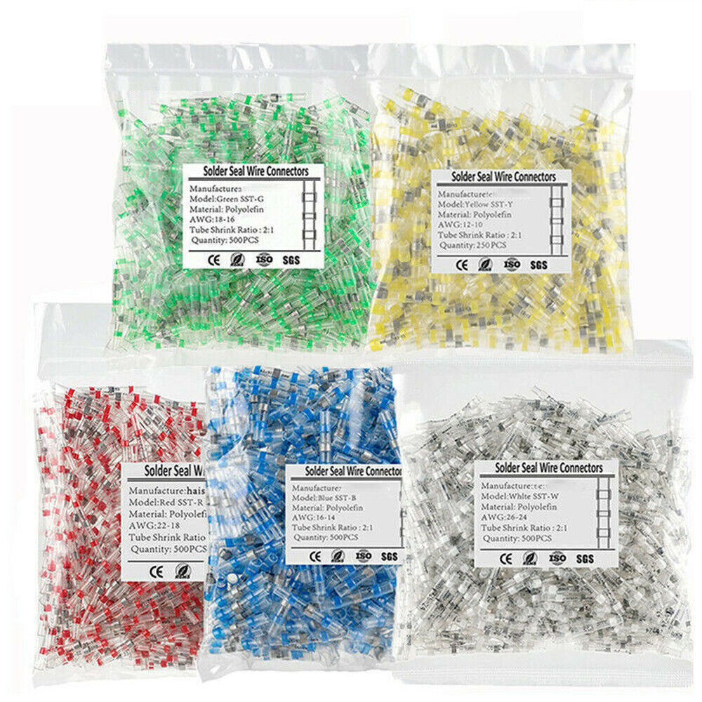 50-260PCS Solder Seal Sleeve Terminal 26-10AWG Heat Shrink Wire Butt Connector