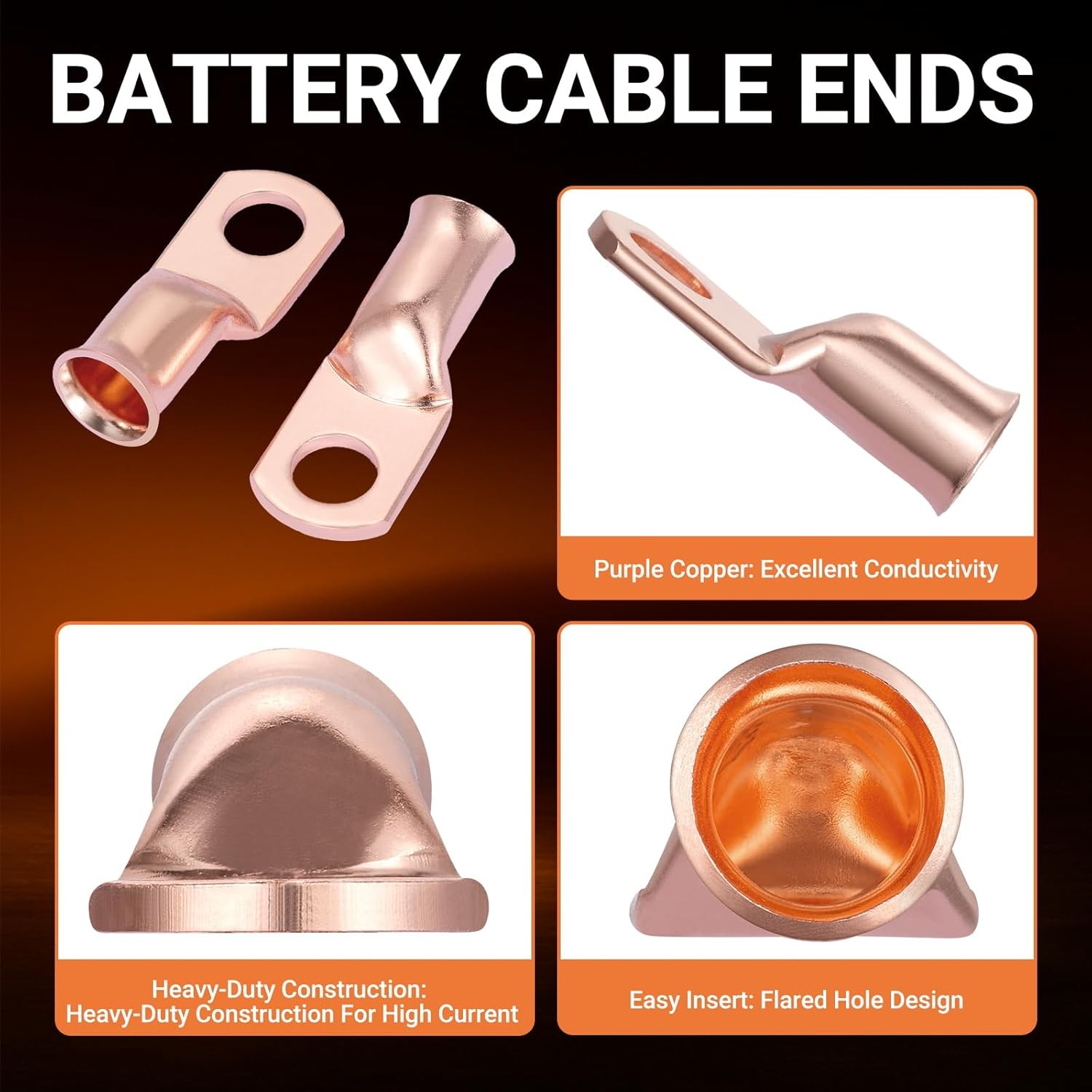 Filluck 40pcs Battery Cable Ends Kit,1/0 AWG 2 AWG 4 AWG Copper Lugs,0 Gauge …