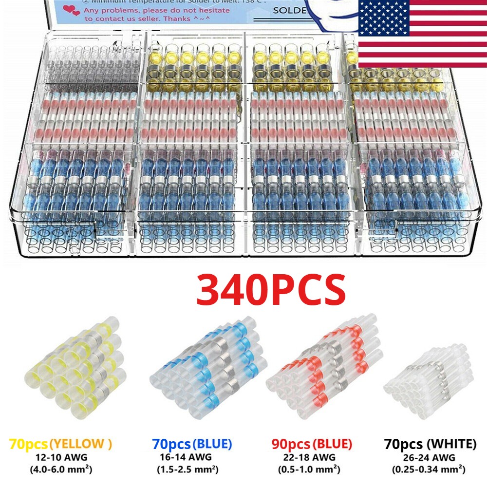 340PCS Solder Seal Sleeve Heat Shrink Butt Wire Connectors Terminals Waterproof