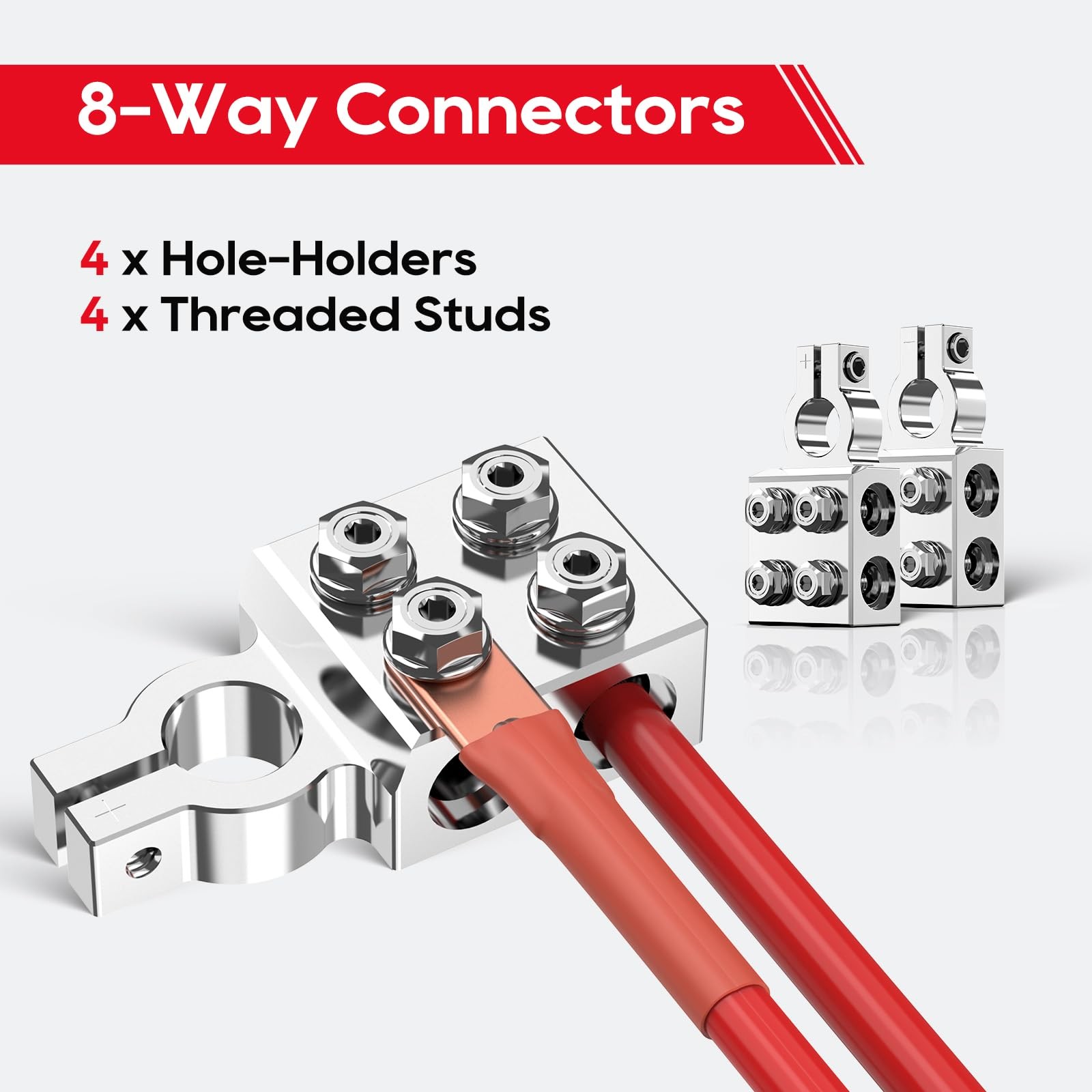 8-Way Lead Acid Battery Terminal Connector, Battery Cable Ends 8AWG up to 4/0…