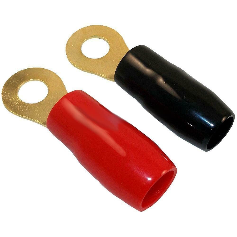 RT401-10 4 AWG Gauge 3/8″ Gold Ring Terminals Black Red Boots Wire Crimp 10 Pack