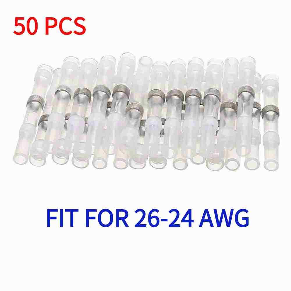 50Pcs 24-26AWG Solder Seal Sleeve Heat Shrink Butt Wire Connectors Terminals