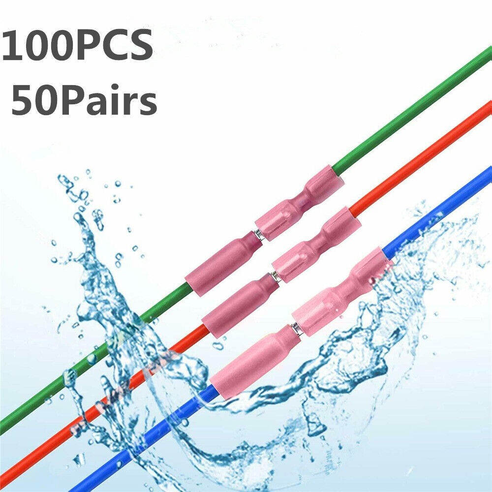 100Pcs 22-16 AWG Heat Shrink Wire Connectors Male Female Bullet Crimp Terminals