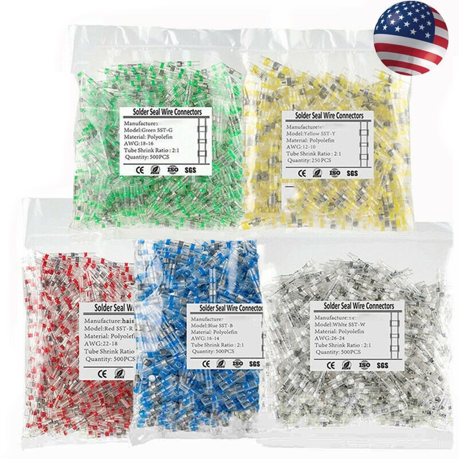 Solder Seal Sleeve Heat Shrink Butt Wire Connectors Terminals Waterproof