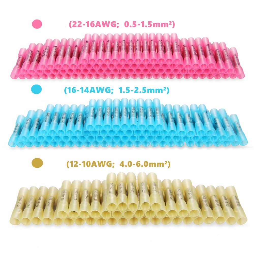 100/500x Car Heat Shrink Wire Connectors Kit Solderless Crimp Butt Terminals 12V