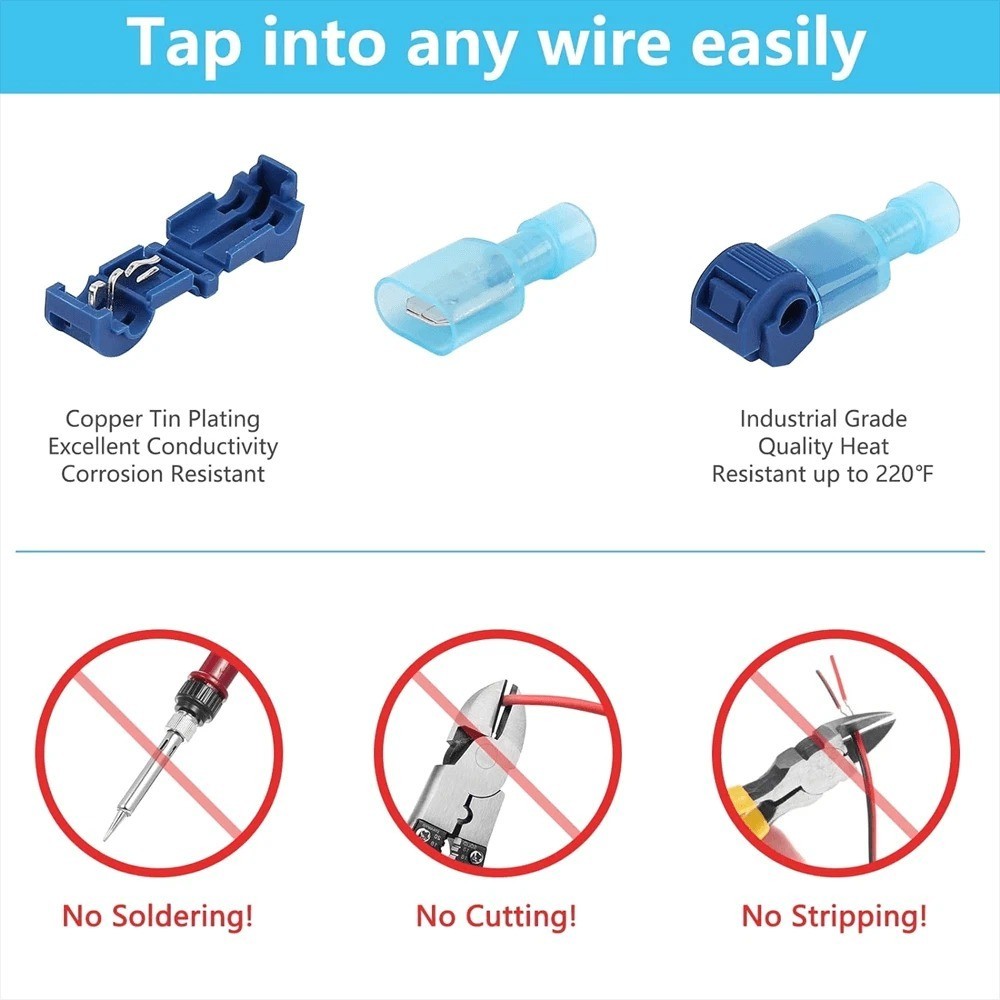 50PCS T-Tap 16-14AWG Wire Terminals Cable Quick Splice Crimp Connectors Kit