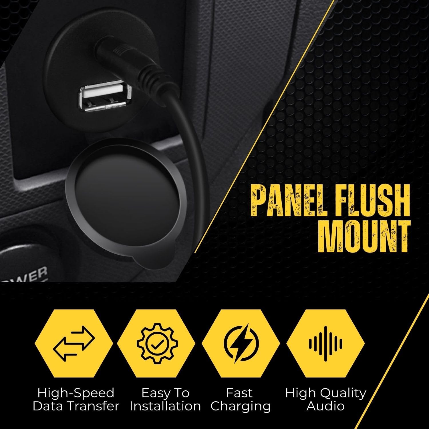 TNP USB AUX Flush Mount Cable, Dashboard Panel Dash 6 ft, Black, Round