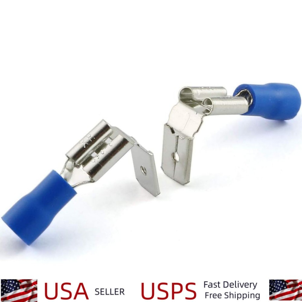 20-200Pcs Blue Piggyback Spade Terminals 6.3mm Blade Wire Connector 16-14AWG kit