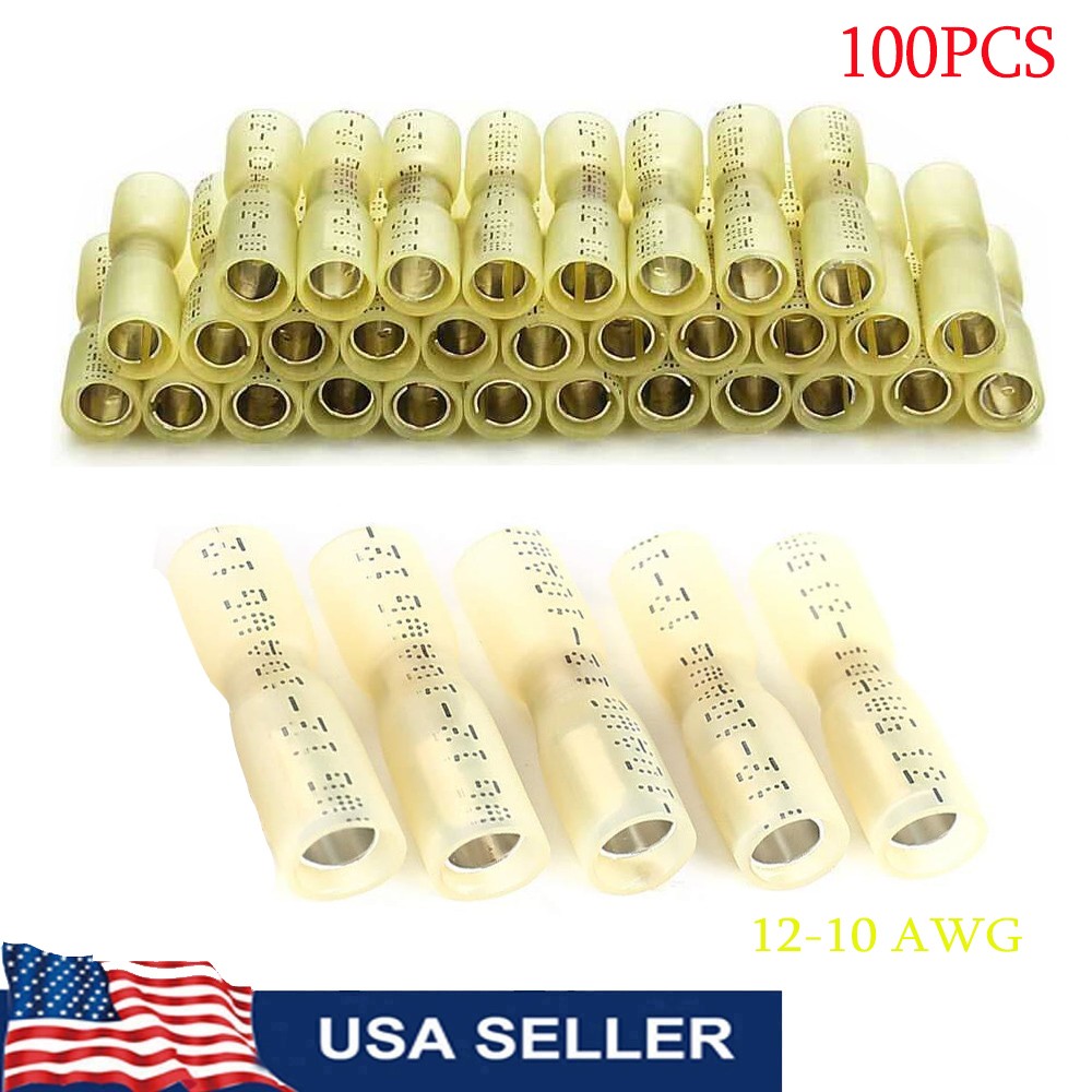 100PCS Waterproof Heat Shrink Bullet Female Connector Crimp Terminal 12-10 AWG