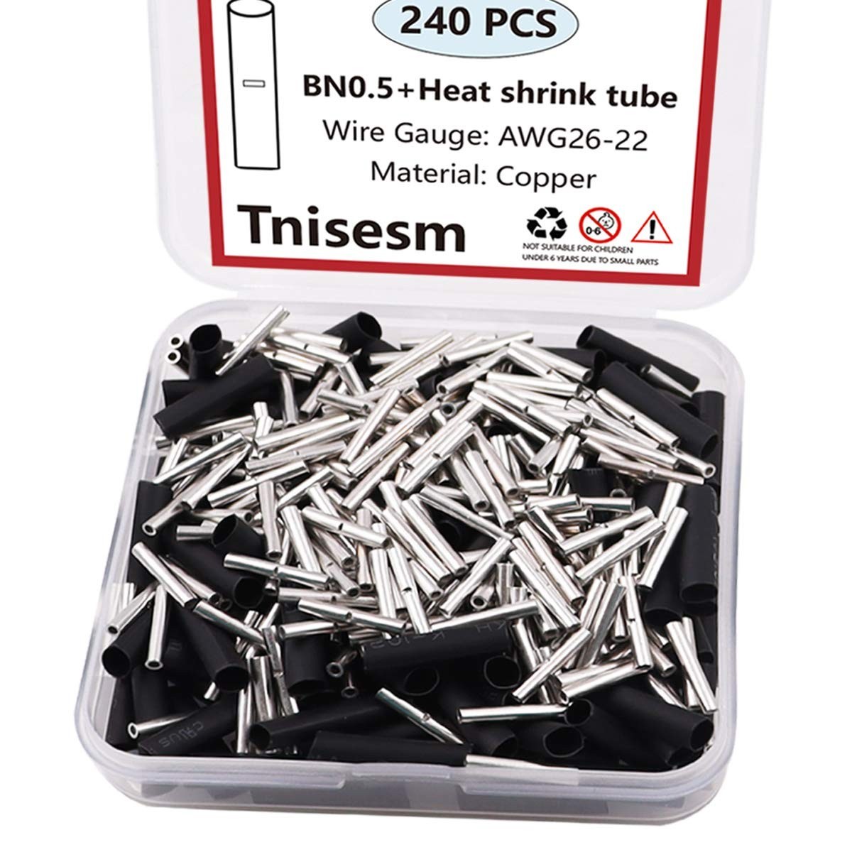 Tnisesm 120 Pcs 26-22 AWG Gauge Non Insulated Butt Connectors, Butt Splice Wire
